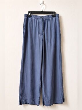 COS Silk Wide Leg Pants Quiet Luxury Minimalist Blue Gray Pull On US Size 6 H52